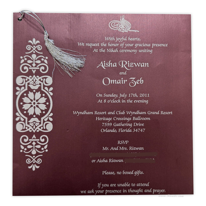 Nikah Ceremony Invitation card | Registry Marriage | Nikkah Custom Invitation Card AMSO - 151 - Raniti LLC - Custom Invitations & Stationery