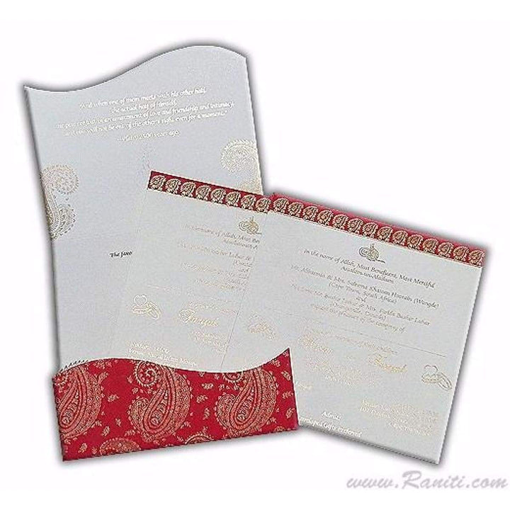 Paisley Design Red and White Custom Invitation card with stones AM-503 freeshipping - Raniti LLC - Custom Invitations & Stationery