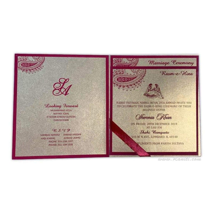 Paisley Theme Red Satin Fabric Custom Nikkah Wedding Invitation Card AM-320 freeshipping - Raniti LLC - Custom Invitations & Stationery