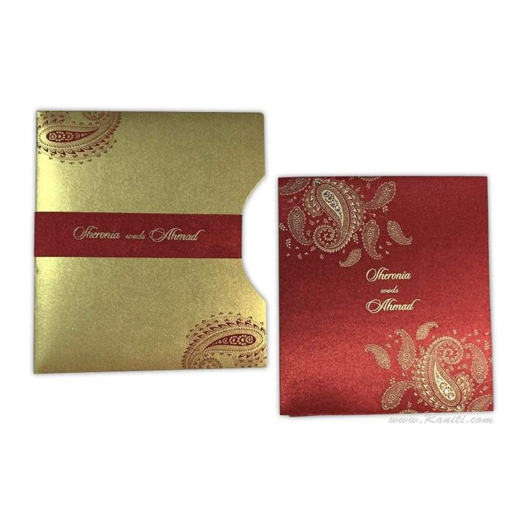 Paisley Theme Red Satin Fabric Custom Nikkah Wedding Invitation Card AM-320 freeshipping - Raniti LLC - Custom Invitations & Stationery