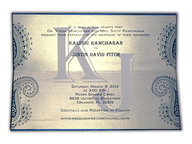 Bifold Hard Cover Dark Blue Custom Invitation Card with Multiple Inserts and Rhinestones AMH-12  Raniti LLC - Custom Invitations & Stationery