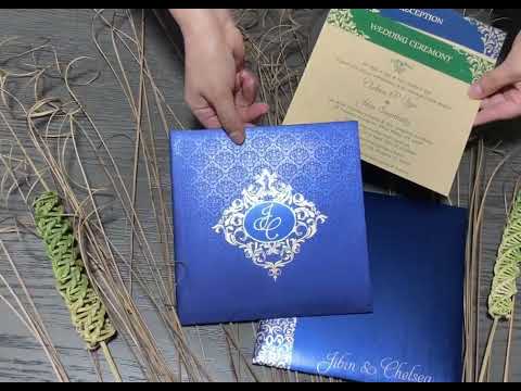 Damask Print Blue Custom Invitation Card | Wedding Invitation Card with Multiple Inserts AM-237