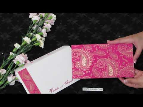 Pink and White Paisley Theme Custom Wedding Invitation card with Stones and Multiple Inserts  AM-40