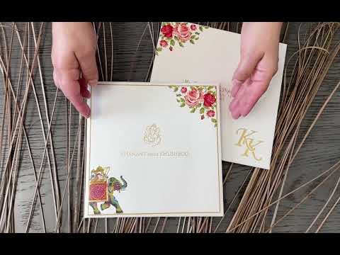 Royal Heavy back Floral & Foil Print Classic Custom Wedding Invitation Card AMH-202