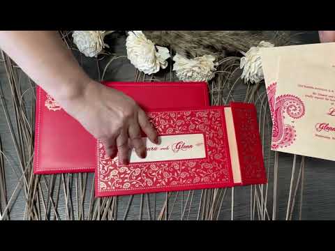 Red Traditional Hard Cover Gatefold Custom Invitation Card with Multiple Inserts AMH-44