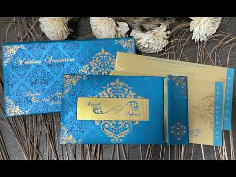 Damask Print Decorative Rhinestones Custom Invitation Heavy Back side Gatefold with Multiple Inserts and Rhinestones | Luxury Custom Invitation Card in Gatefold and Stones AMH-32