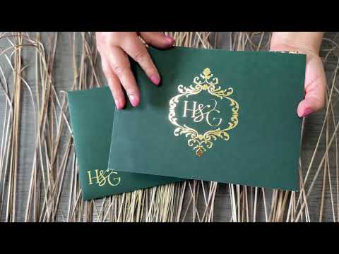 Velvet Finish Green Custom Wedding Indian Invitation Card | Velvet Foil Print Wedding Luxury Invitations ACD-28