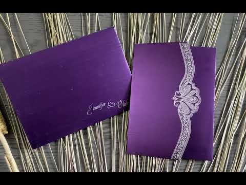 Trifold Purple and White Classic Custom Invitation Card, His and Her Bride & Groom Invitation AM-104