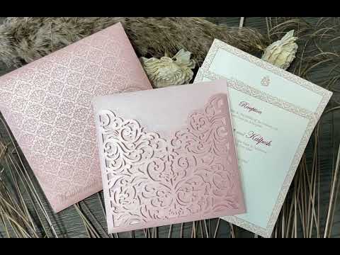 Laser cut Pocket Folder Custom Design Laser Pink Custom Invitation Card AML-414