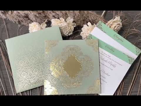 Custom Unique Foil Design and Lasercut Mirror Etched Monogram Custom Invitation Card with Multiple Inserts AML-5