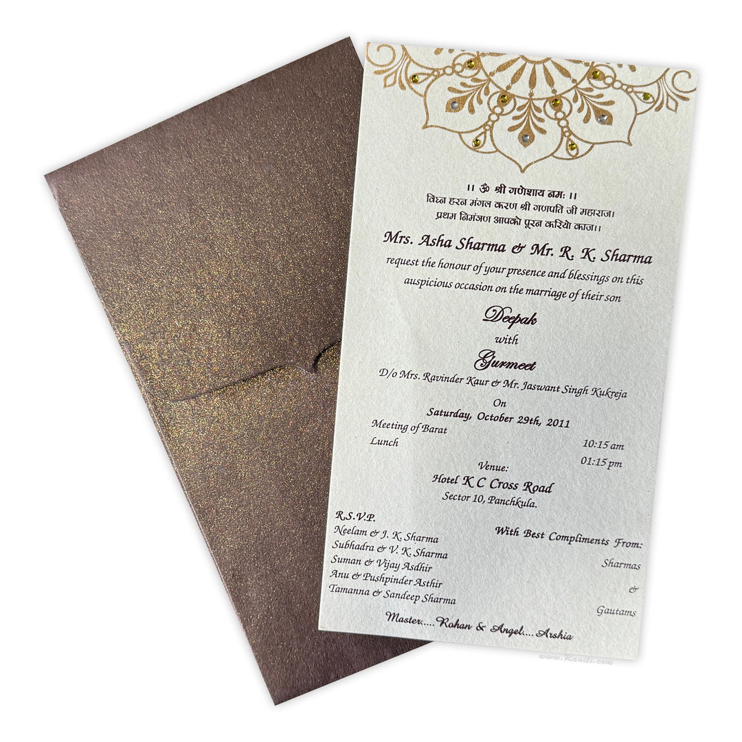 Reception Dinner Custom Invitation card with Rhinestones | Registry Marriage | Wedding Custom Reception Invitation Card AMSO - 37 - Raniti LLC - Custom Invitations & Stationery