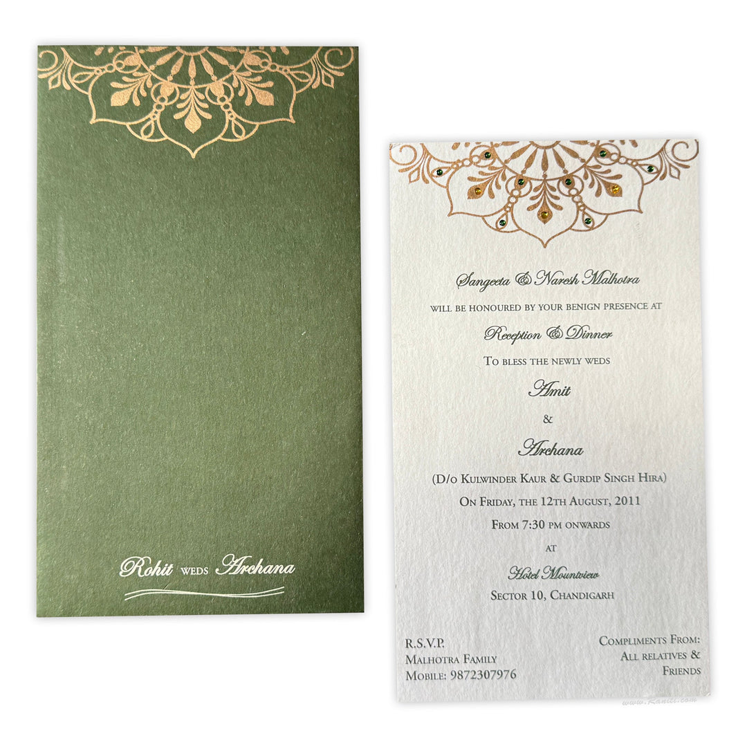 Reception Dinner Custom Invitation card with Rhinestones | Registry Marriage | Wedding Custom Reception Invitation Card AMSO - 37 - Raniti LLC - Custom Invitations & Stationery