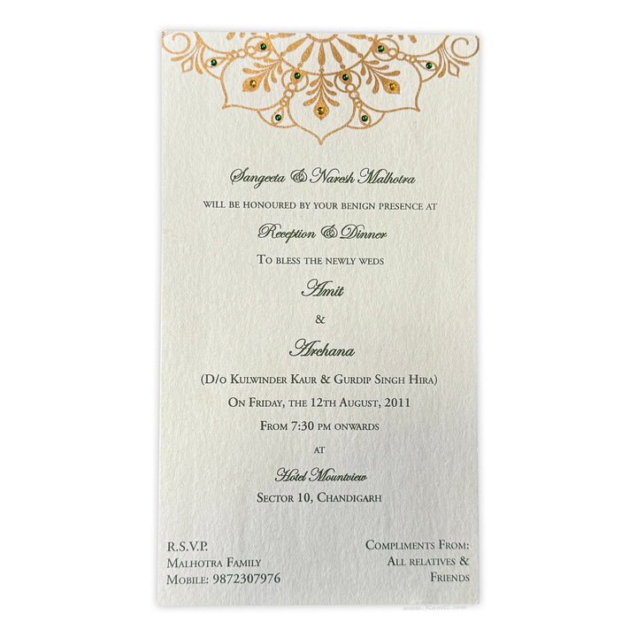 Reception Dinner Custom Invitation card with Rhinestones | Registry Marriage | Wedding Custom Reception Invitation Card AMSO - 37 - Raniti LLC - Custom Invitations & Stationery