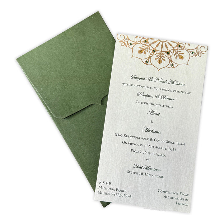 Reception Dinner Custom Invitation card with Rhinestones | Registry Marriage | Wedding Custom Reception Invitation Card AMSO - 37 - Raniti LLC - Custom Invitations & Stationery