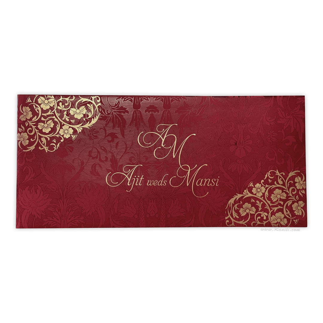 Red and Gold Rectangle Custom Invitation Card with Multiple Inserts | Indian Wedding Cards AM - 328 - Raniti LLC - Custom Invitations & Stationery