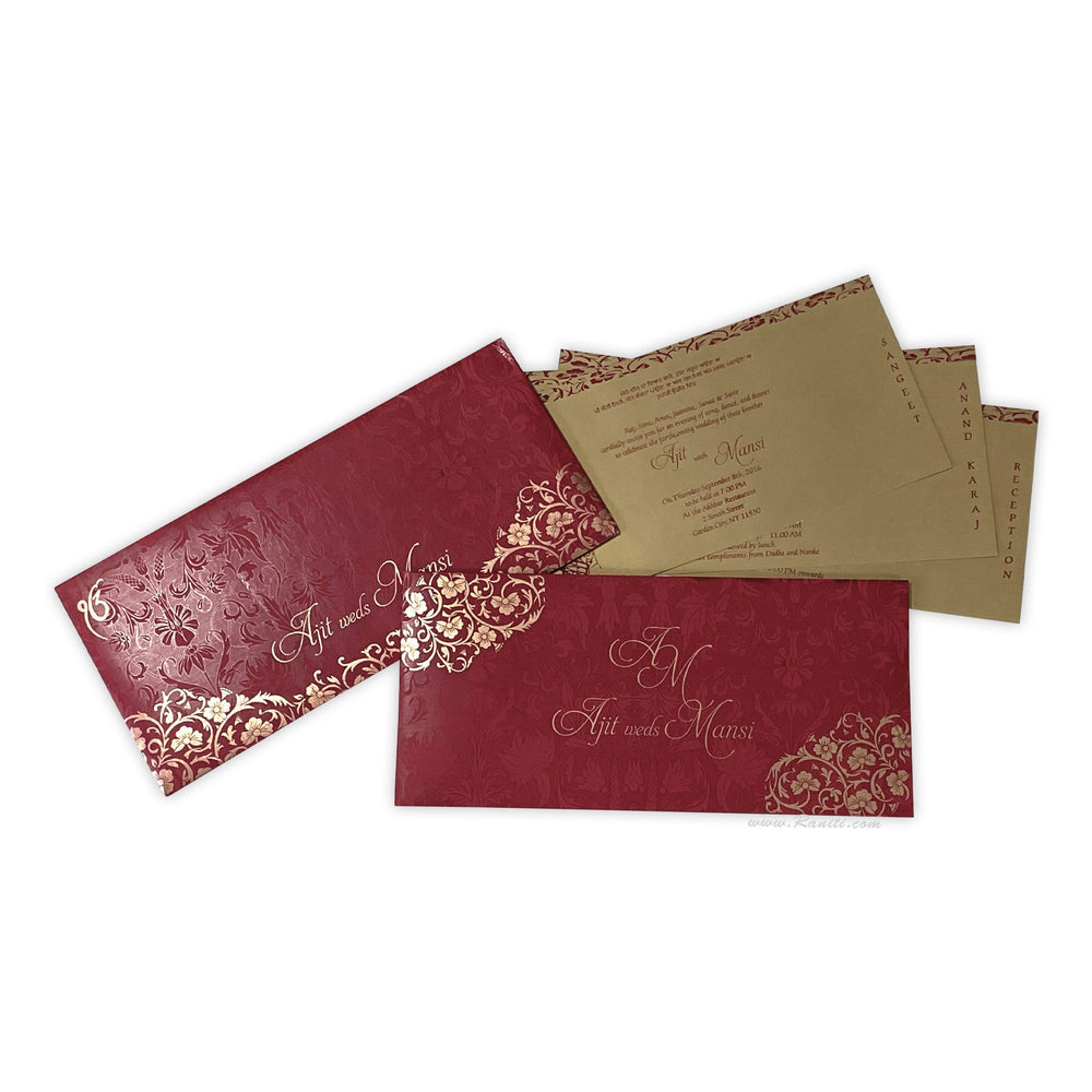 Red and Gold Rectangle Custom Invitation Card with Multiple Inserts | Indian Wedding Cards AM - 328 - Raniti LLC - Custom Invitations & Stationery