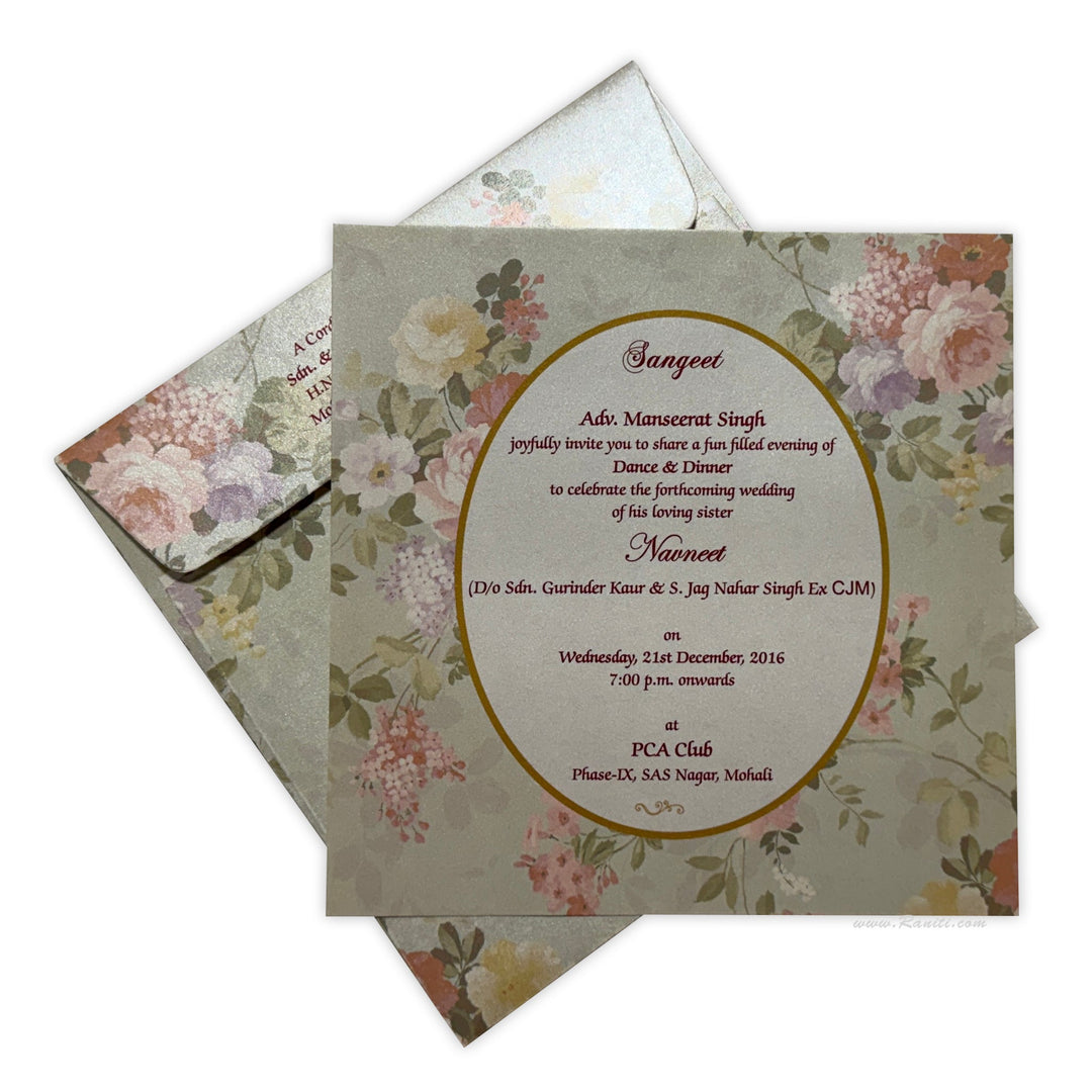 Sangeet Ceremony | Civil Registry Marriage | Interfaith Wedding | Floral Theme Wedding Sangeet Custom Invitation Card AMSO - 257 - Raniti LLC - Custom Invitations & Stationery