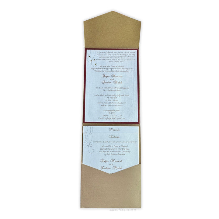 Trifold Golden Custom Invitation Card, Custom Wedding Invitation Card AM - 493 - Raniti LLC - Custom Invitations & Stationery
