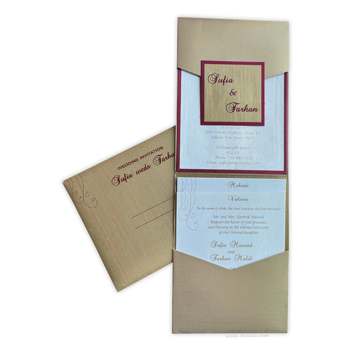 Trifold Golden Custom Invitation Card, Custom Wedding Invitation Card AM - 493 - Raniti LLC - Custom Invitations & Stationery