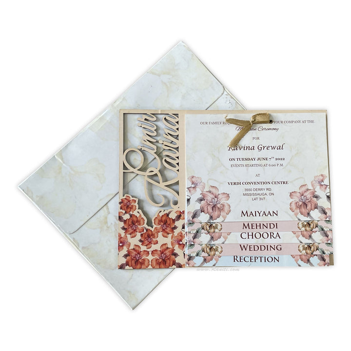 Unique Laser Cut Floral theme Custom Luxury Invitation Card on MDF woods with Multiple Inserts AMHL - 206 - Raniti LLC - Custom Invitations & Stationery