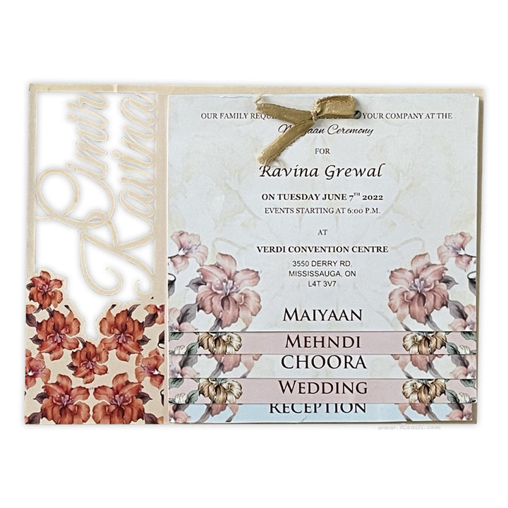 Unique Laser Cut Floral theme Custom Luxury Invitation Card on MDF woods with Multiple Inserts AMHL - 206 - Raniti LLC - Custom Invitations & Stationery