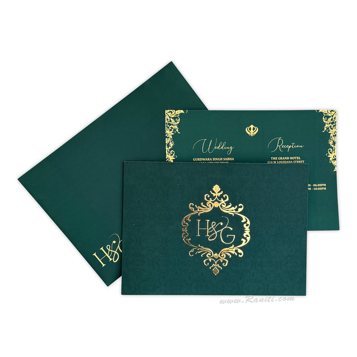 Velvet Finish Green Custom Wedding Indian Invitation Card | Velvet Foil Print Wedding Luxury Invitations ACD - 28 - Raniti LLC - Custom Invitations & Stationery