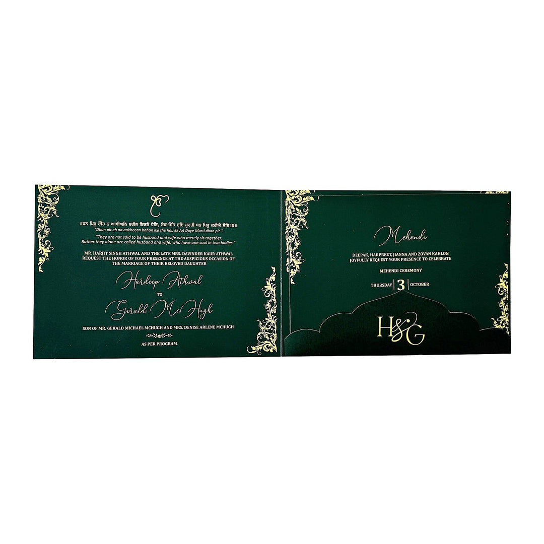 Velvet Finish Green Custom Wedding Indian Invitation Card | Velvet Foil Print Wedding Luxury Invitations ACD - 28 - Raniti LLC - Custom Invitations & Stationery