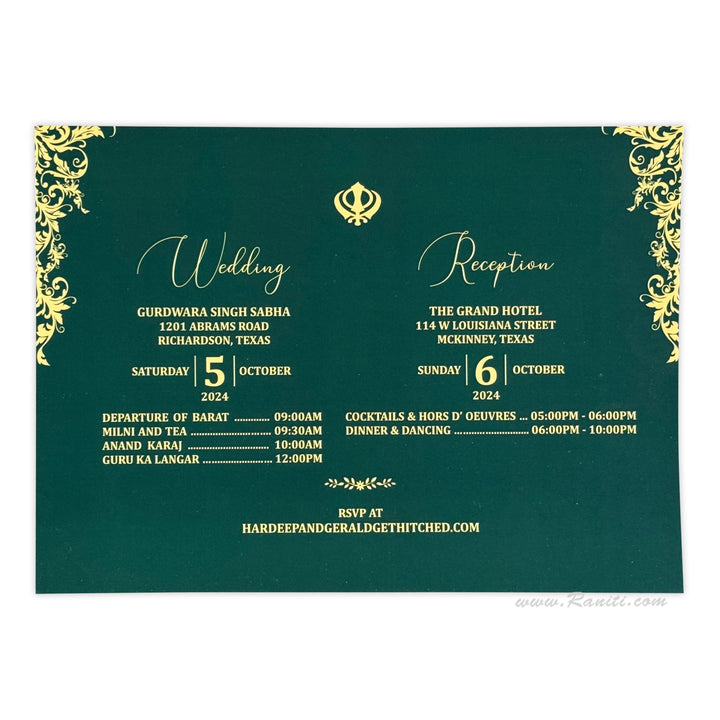 Velvet Finish Green Custom Wedding Indian Invitation Card | Velvet Foil Print Wedding Luxury Invitations ACD - 28 - Raniti LLC - Custom Invitations & Stationery