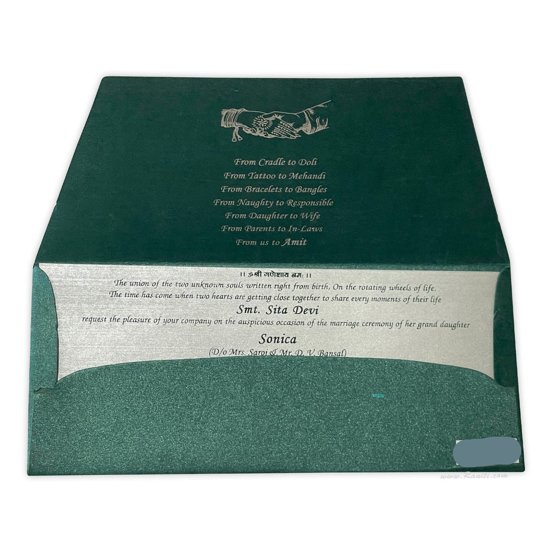 Wedding Ceremony l Green Silver Custom Wedding Invitation | Wedding Custom Invitation | Interfaith Wedding Custom Invitation Card AM - 339 - Raniti LLC - Custom Invitations & Stationery