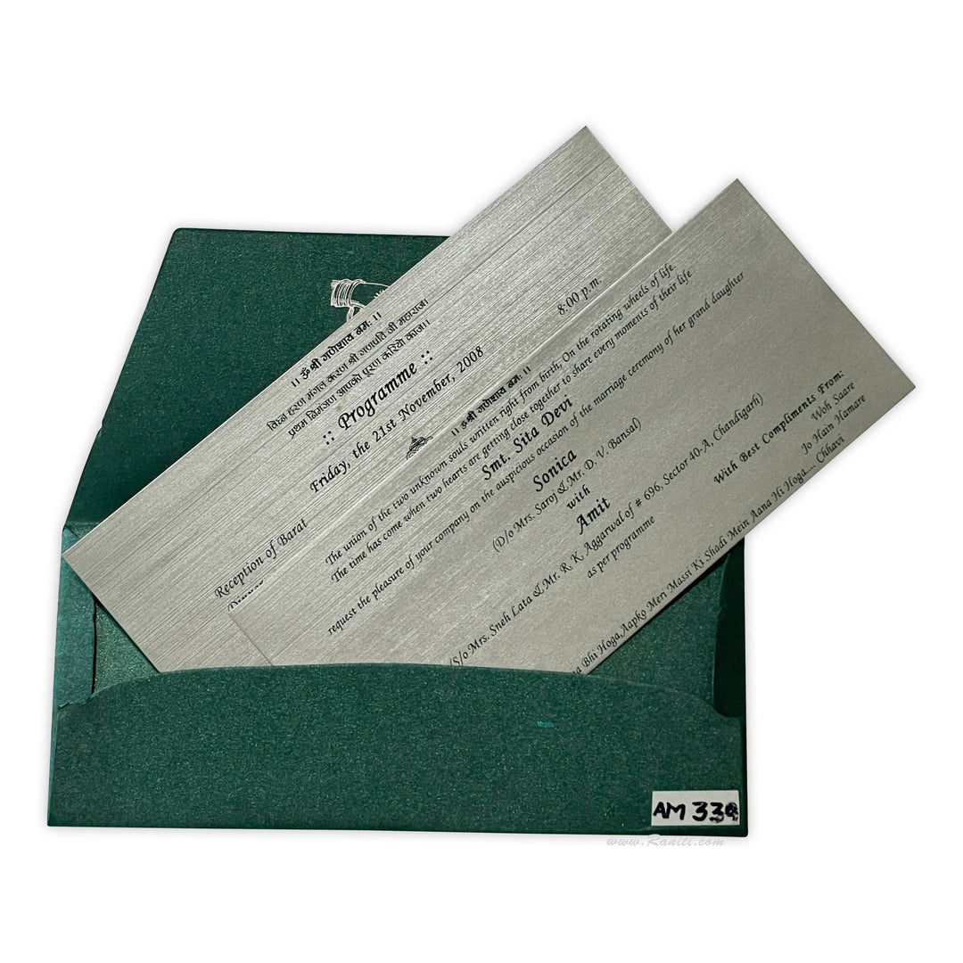 Wedding Ceremony l Green Silver Custom Wedding Invitation | Wedding Custom Invitation | Interfaith Wedding Custom Invitation Card AM - 339 - Raniti LLC - Custom Invitations & Stationery