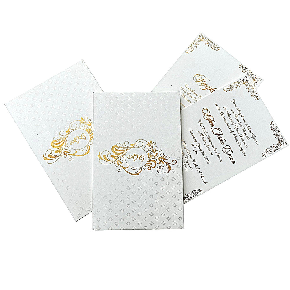 Wedding Classic White Portrait Heavyback Custom Invitation Card with Vellum and Multiple Inserts | Custom Wedding Invitation card with Cascading inserts AMH - 190 - Raniti LLC - Custom Invitations & Stationery