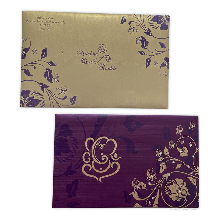 Custom Hindu Wedding Invitation with Multiple Inserts in Purple and Gold | Custom Invitation Card AM-106  Raniti LLC - Custom Invitations & Stationery