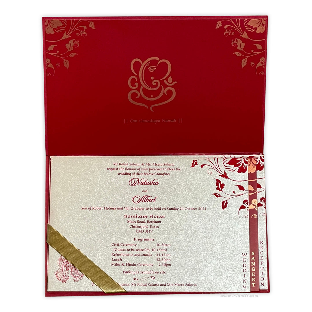 Custom Hindu Wedding Invitation with Multiple Inserts in Purple and Gold | Custom Invitation Card AM-106  Raniti LLC - Custom Invitations & Stationery