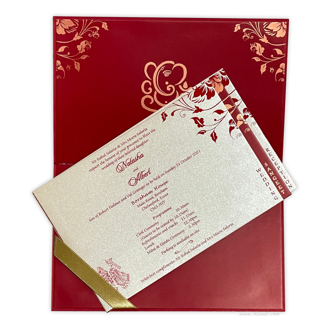 Custom Hindu Wedding Invitation with Multiple Inserts in Purple and Gold | Custom Invitation Card AM-106  Raniti LLC - Custom Invitations & Stationery