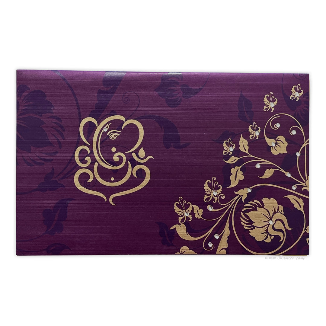 Custom Hindu Wedding Invitation with Multiple Inserts in Purple and Gold | Custom Invitation Card AM-106  Raniti LLC - Custom Invitations & Stationery