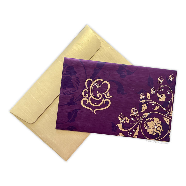 Custom Hindu Wedding Invitation with Multiple Inserts in Purple and Gold | Custom Invitation Card AM-106  Raniti LLC - Custom Invitations & Stationery