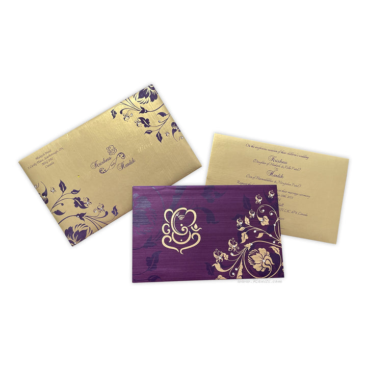 Custom Hindu Wedding Invitation with Multiple Inserts in Purple and Gold | Custom Invitation Card AM-106 Deluxe Raniti LLC - Custom Invitations & Stationery