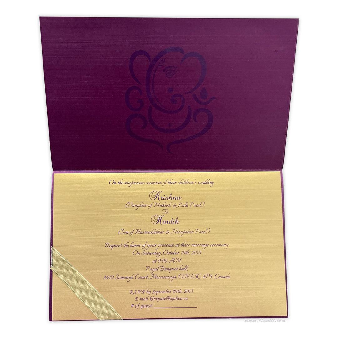 Custom Hindu Wedding Invitation with Multiple Inserts in Purple and Gold | Custom Invitation Card AM-106  Raniti LLC - Custom Invitations & Stationery