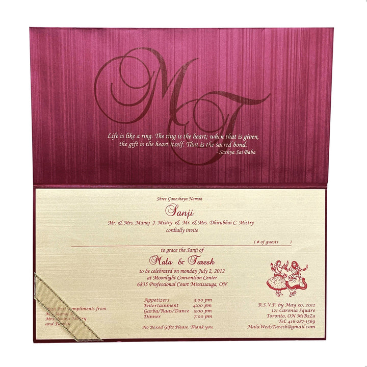 Red Rectangle Wedding Custom Invitation Card, Paisley and Stones Custom Red Invitations with Multiple Inserts AM-108  Raniti LLC - Custom Invitations & Stationery