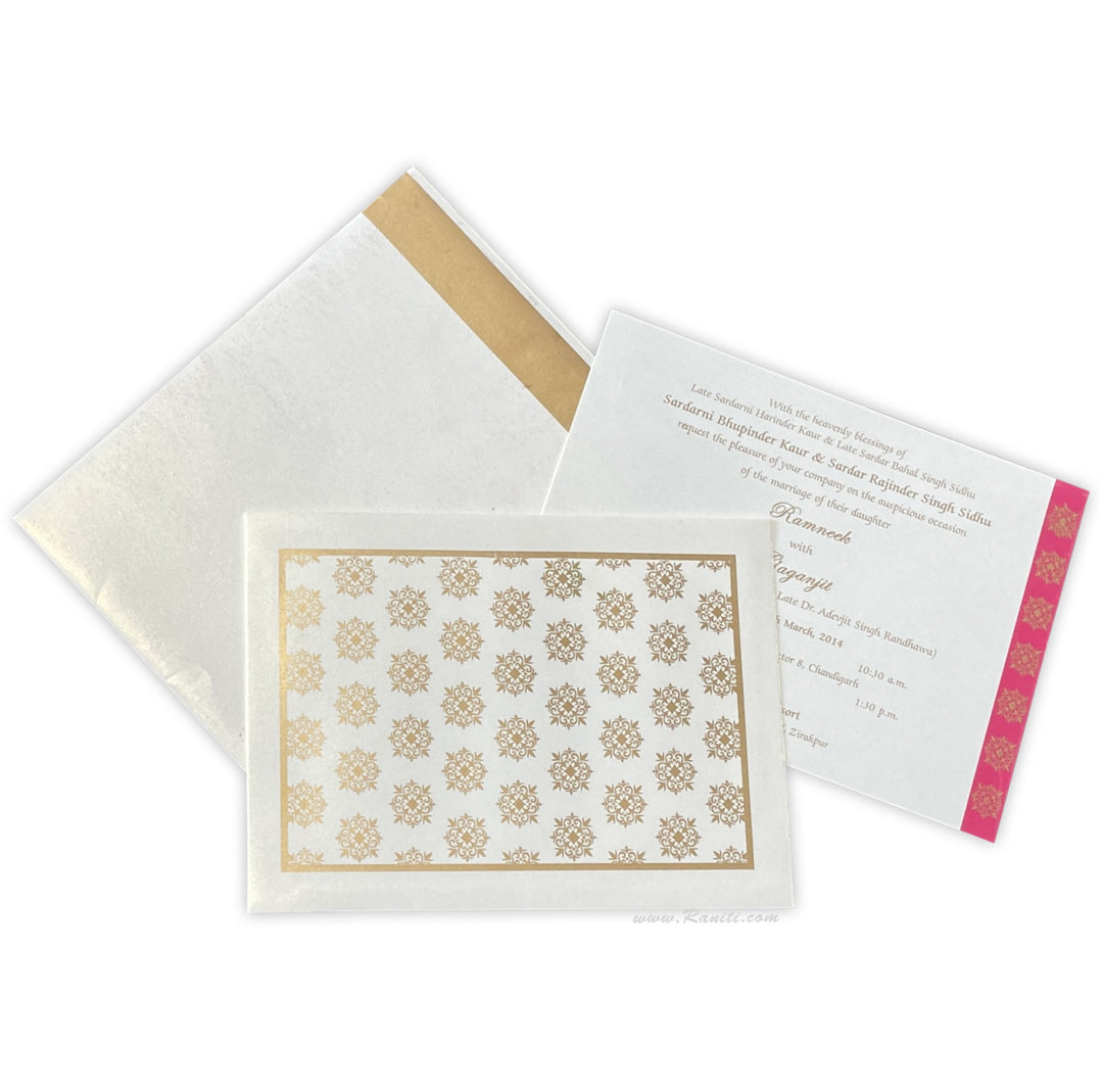 White Rectangle Custom Invitation Card with Multiple Inserts | White Gold Print Custom Invitation Card Online AM-128  Raniti LLC - Custom Invitations & Stationery