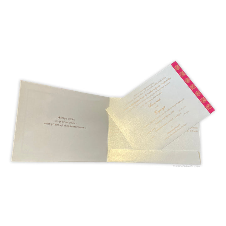 White Rectangle Custom Invitation Card with Multiple Inserts | White Gold Print Custom Invitation Card Online AM-128  Raniti LLC - Custom Invitations & Stationery