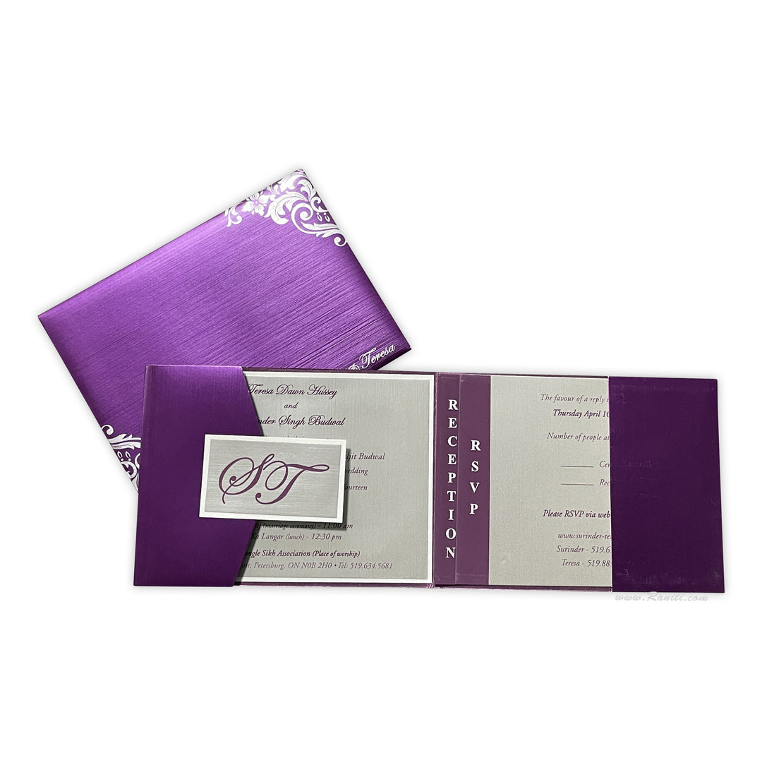 Trifold His and Her Magenta and Silver Custom Invitation Card, Bride & Groom Invitation Card Set AM-129  Raniti LLC - Custom Invitations & Stationery