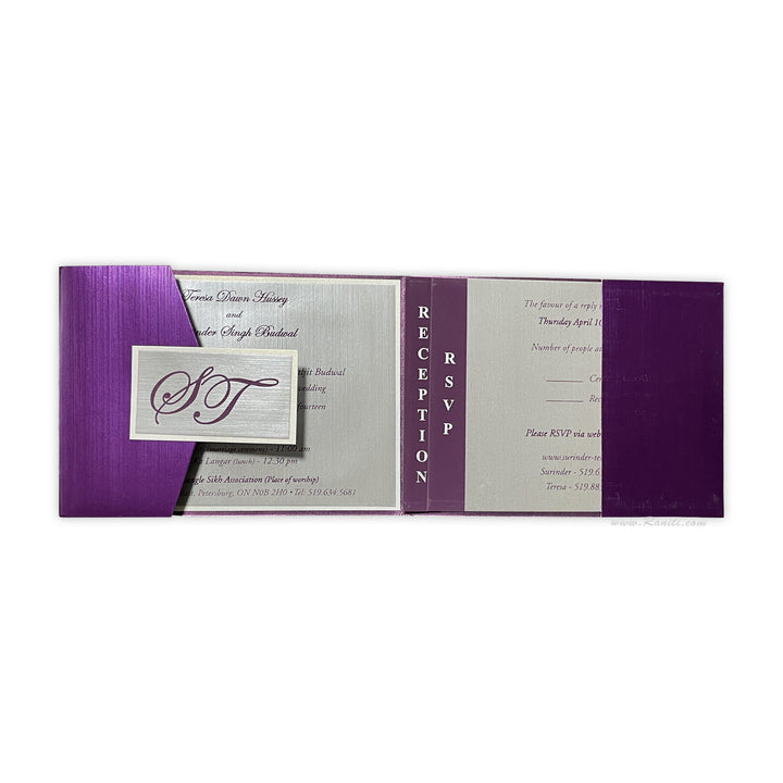 Trifold His and Her Magenta and Silver Custom Invitation Card, Bride & Groom Invitation Card Set AM-129  Raniti LLC - Custom Invitations & Stationery