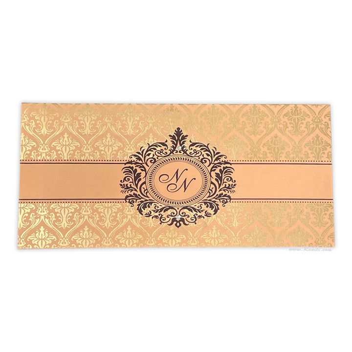 Peach and Pearl White Damask Theme Rectangle Custom Invitation Card Multiple Inserts AM-135  Raniti LLC - Custom Invitations & Stationery