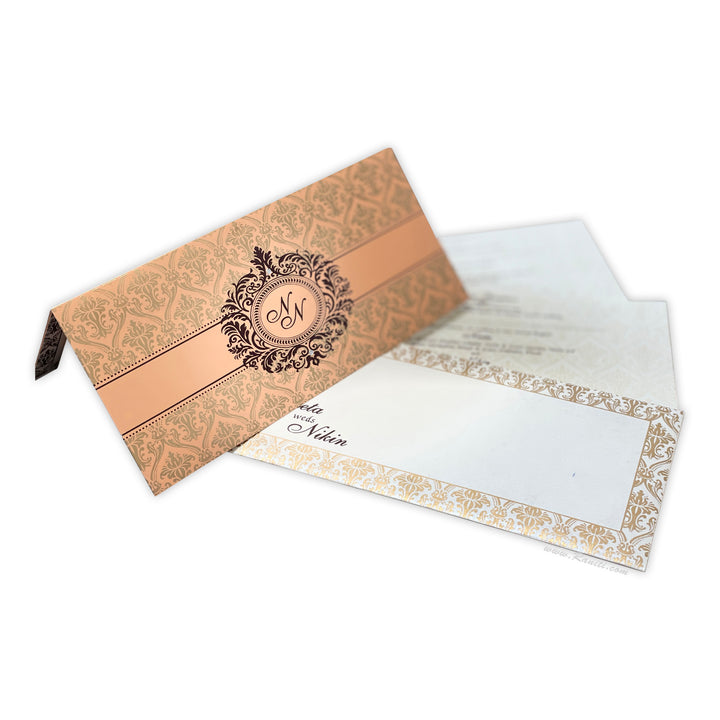 Peach and Pearl White Damask Theme Rectangle Custom Invitation Card Multiple Inserts AM-135  Raniti LLC - Custom Invitations & Stationery