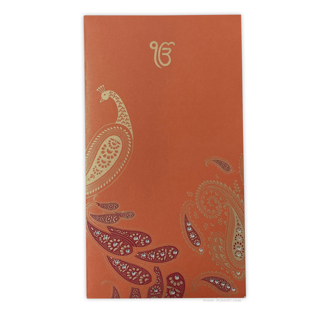 Peacock & Paisley Design Orange Custom Invitation Card with Stones AM-153  Raniti LLC - Custom Invitations & Stationery