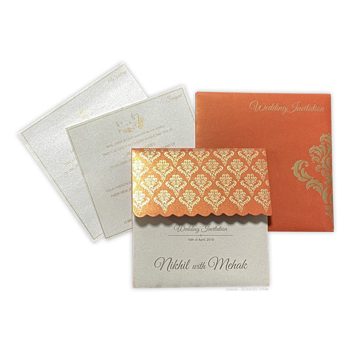 His and Her 6 x 6 Orange and White Custom Invitation Card, Bride & Groom Set Custom Wedding Invitation Card AM-202  Raniti LLC - Custom Invitations & Stationery