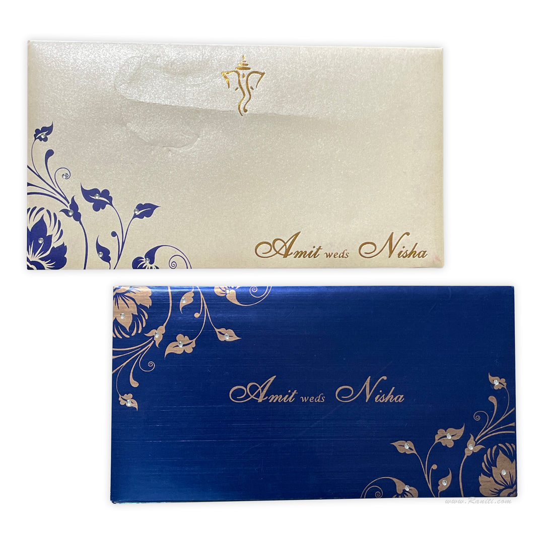 Blue and Golden Rectangle Custom Invitation Card with Cascading Inserts AM-21  Raniti LLC - Custom Invitations & Stationery