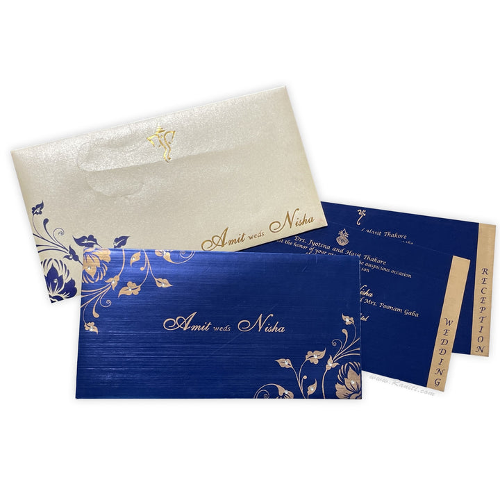 Blue and Golden Rectangle Custom Invitation Card with Cascading Inserts AM-21  Raniti LLC - Custom Invitations & Stationery