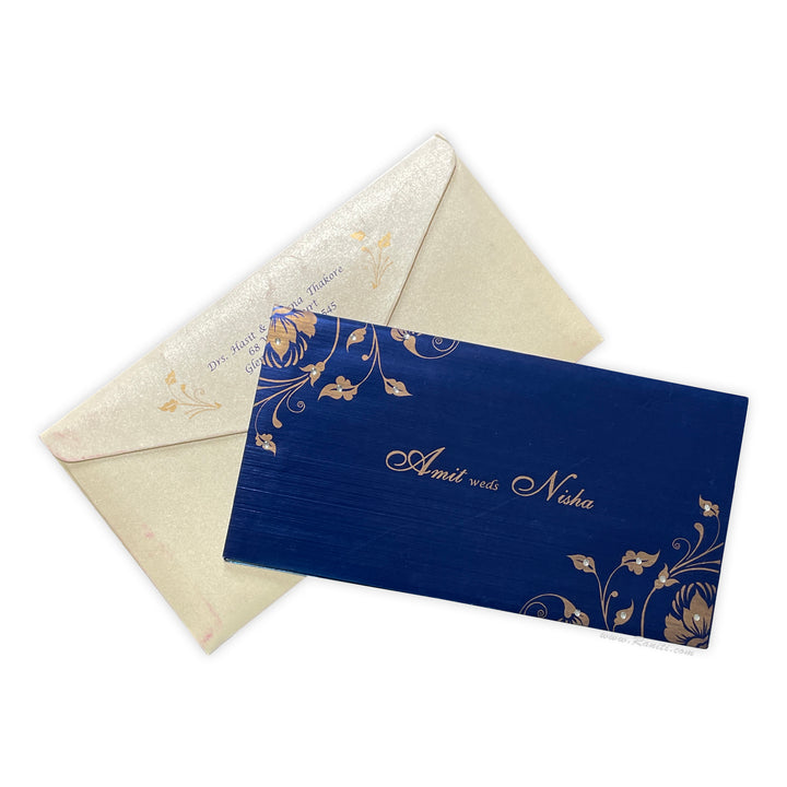 Blue and Golden Rectangle Custom Invitation Card with Cascading Inserts AM-21  Raniti LLC - Custom Invitations & Stationery